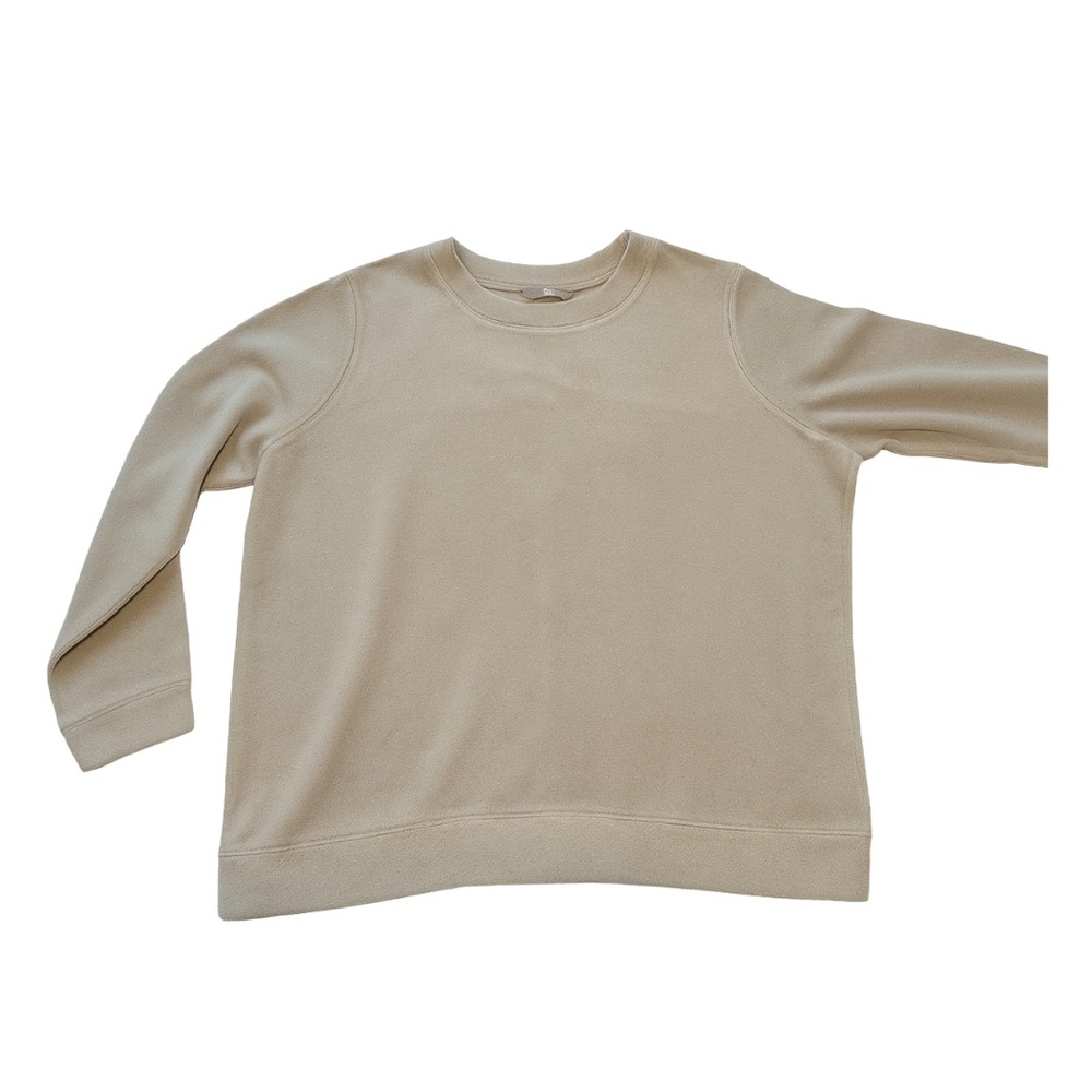 Denim & Co Comfort Beige Fleece Pullover Crewneck Oversized Women XLarge